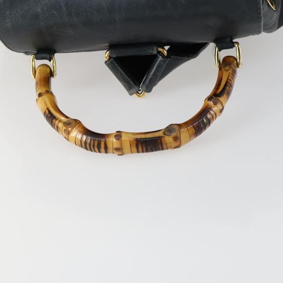 GUCCI Bamboo Backpack Leather Black Gold 003 2058 0016 Auth 156418